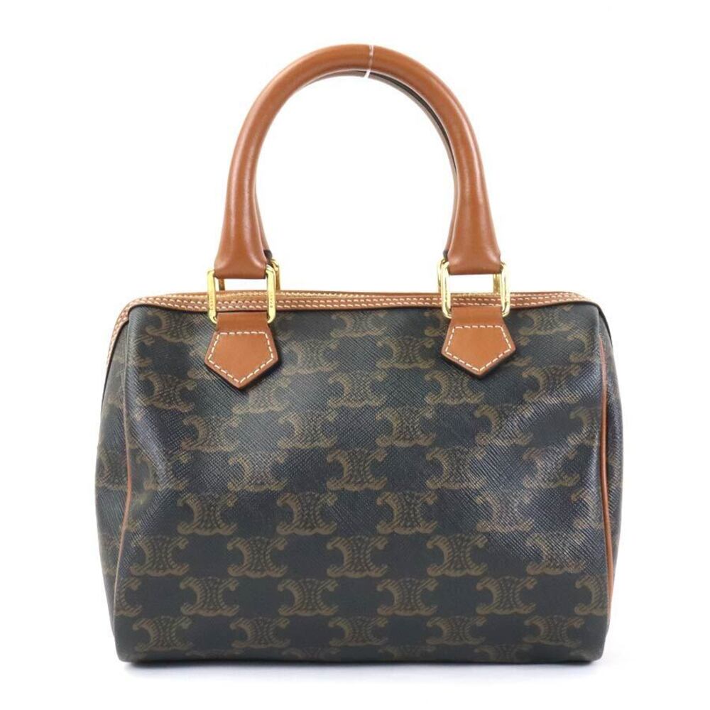 Celine Triomphe Boston Handbag Canvas Tan